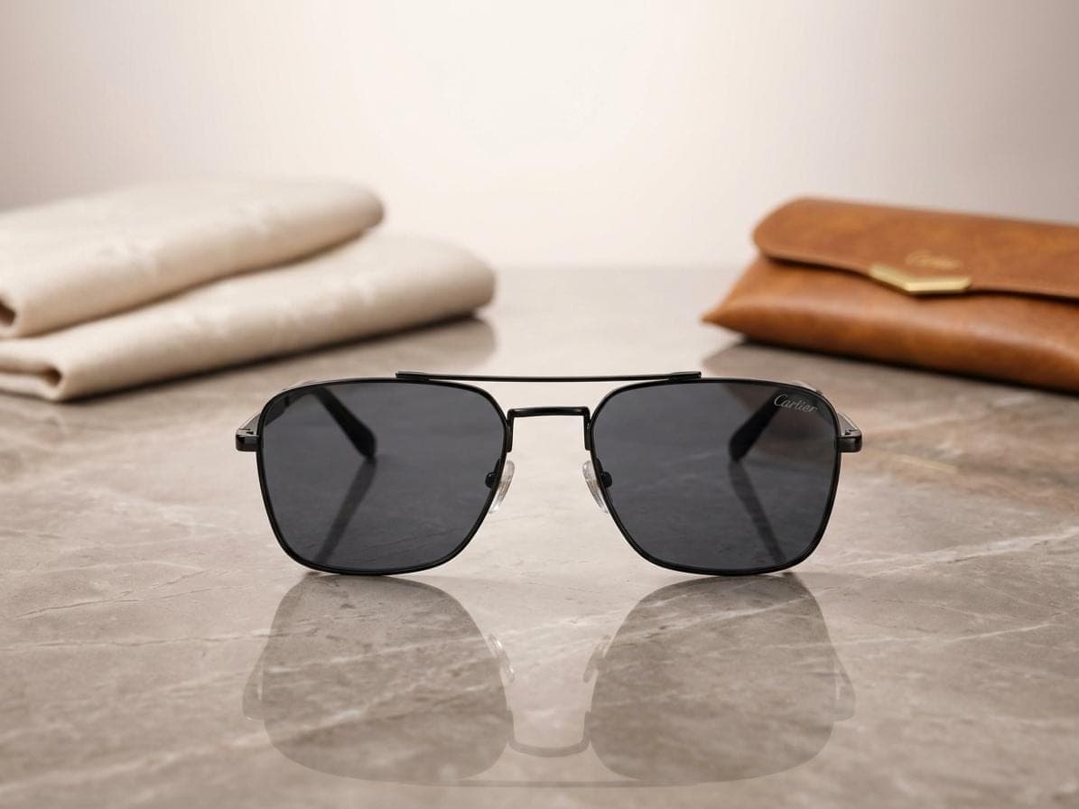 Cartier Black Double-bridge Navigator Sunglasses in Pakistan