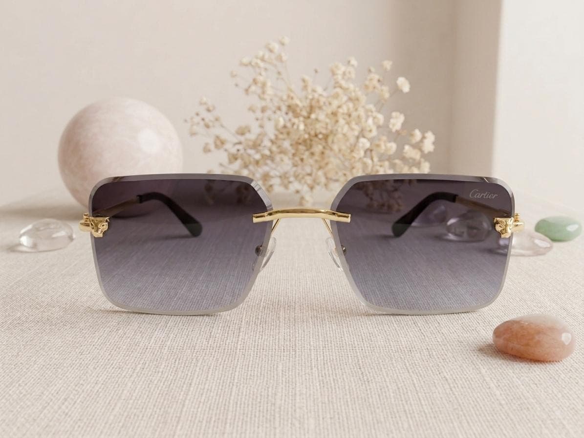Cartier Gold with Grey Gradient Lenses Rimless Square Sunglasses in Pakistan