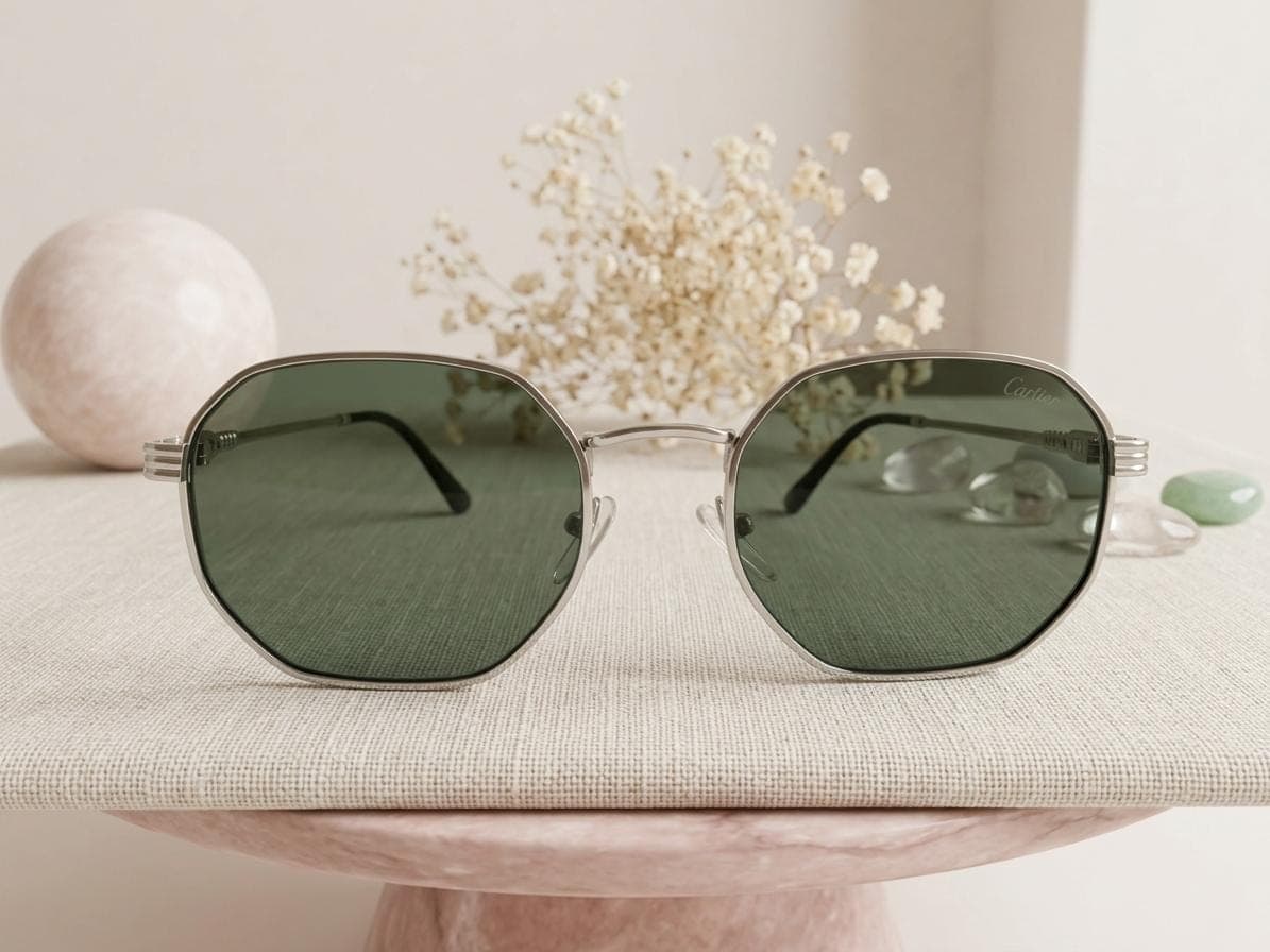 Cartier Silver with Green Lenses Hexagonal Sunglasses in Pakistan