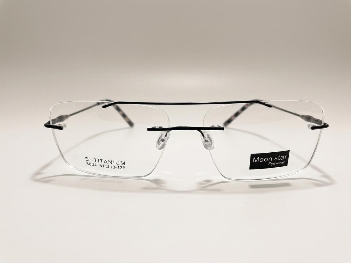 Moon Star Clear with Black Titanium Double-bridge Rectangle Rimless Eyeglasses in Pakistan